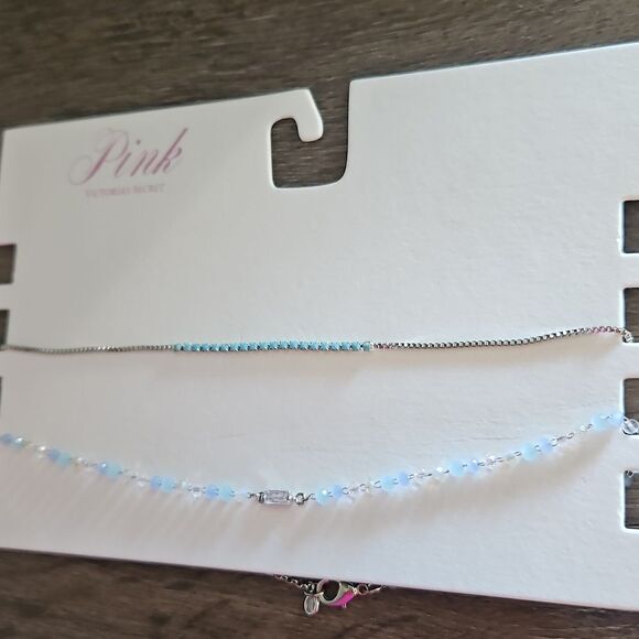 PINK By Victorias Secret Silver Layered Choker Necklace Set Of Two NEW - Picture 4 of 6